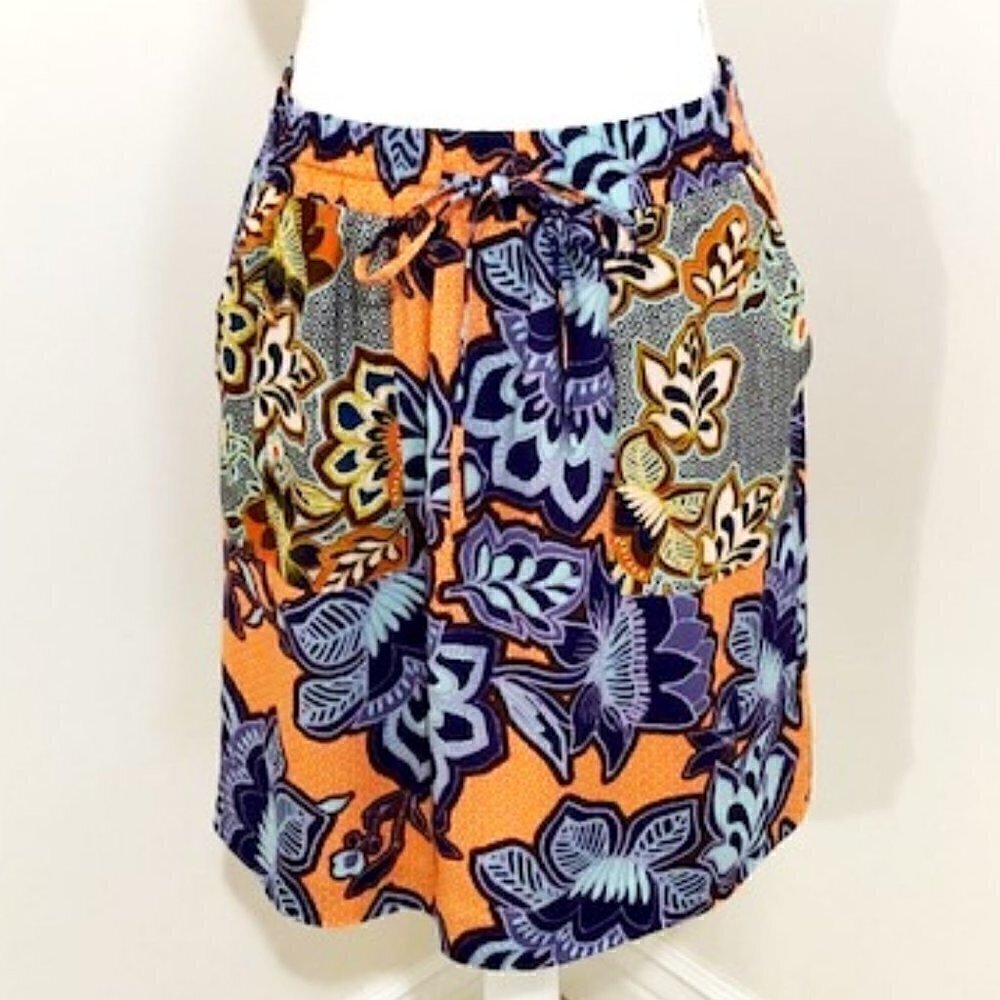 ANN Taylor Loft Tropical Floral A-Line Skirt w/ Drawstring Waist